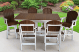 Outdoor furniture set with a wooden table and chairs on a patio.