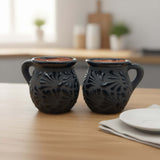 Black Talavera Jarrito Mug | Handmade Mexican Clay Coffee Cup