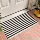 Fennco Styles Woven Classic Striped Area Rug 24" W x 51" L - Navy Blue Cotton Blend Carpet Indoor Outdoor Floor Mat for Living Room, Entryway, Bedroom and Floor Décor