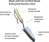 Gardening trowel with labeled features on a white background