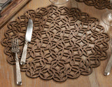 Fennco Styles Unique Engineered Wood Laser Cut Placemats 15" Round, Set of 4 – Brown Modern Traycloth Table Mats for Home, Dining Room Décor, Banquets, Indoor Outdoor and Special Events