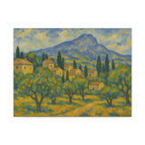 Cézanne Style French Landscape, Provence Homes, Orchards, and Distinctive Mountain Scene