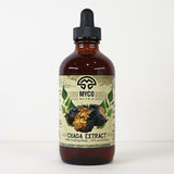 Bottle of Chaga Extract with a dropper labeled 'Myco Matrix' on a white background
