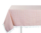 Fennco Styles Simply Striped Tassel Cotton Blend 55 x 55 Inch Tablecloth - Green Table Cover for Banquets, Holiday, Special Events, Outdoor and Home Décor