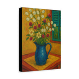 Gullah Geechee Folk Art Still Life, Wildflower Bouquet with Lunaria and Clover in Enamel Pitcher