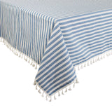 Fennco Styles Simply Striped Tassel Cotton Blend 55 x 55 Inch Tablecloth - Green Table Cover for Banquets, Holiday, Special Events, Outdoor and Home Décor