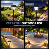 Collage of outdoor lighting fixtures in various settings with text highlighting versatile use.
