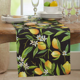 Fennco Styles Spring Summer Lemon Printed Table Runner 16 x 72 Inch - Black Table Cover for Indoor Outdoor Décor, Dining Room, Banquets, Everyday Use and Special Occasions