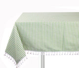 Fennco Styles Simply Striped Tassel Cotton Blend 55 x 55 Inch Tablecloth - Green Table Cover for Banquets, Holiday, Special Events, Outdoor and Home Décor