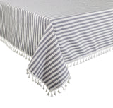 Fennco Styles Simply Striped Tassel Cotton Blend 55 x 55 Inch Tablecloth - Green Table Cover for Banquets, Holiday, Special Events, Outdoor and Home Décor