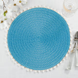 Fennco Styles Pom Pom Textured Placemats 15 Inches Round, Set of 4 – Modern Traycloth Table Mats for Home, Dining Room Décor, Banquets, Indoor & Outdoor and Special Events