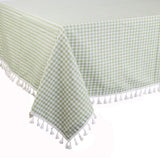 Fennco Styles Simply Striped Tassel Cotton Blend 55 x 55 Inch Tablecloth - Green Table Cover for Banquets, Holiday, Special Events, Outdoor and Home Décor