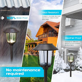 Collage of outdoor solar lights with text highlighting features like waterproof, heat-resistant, and weather-proof.