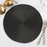 Fennco Styles Modern Everyday Textured Placemats 15 Inches Round, Set of 4 – Black Woven Table Mats for Home, Dining Room Décor, Banquets, Indoor & Outdoor and Special Events