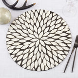 Fennco Styles Geometric Capiz Design Placemat 15" Round, 1-Piece – Black & White Elegant Table Mat for Home, Dining Room Décor, Banquets, Indoor & Outdoor and Special Events