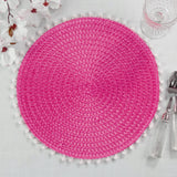Fennco Styles Pom Pom Textured Placemats 15 Inches Round, Set of 4 – Modern Traycloth Table Mats for Home, Dining Room Décor, Banquets, Indoor & Outdoor and Special Events