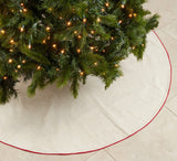 Fennco Styles Red Piping Design Decorative Christmas Tree Skirt 56 Inch Round - Linen Blend Holiday Tree Skirt for Home, Christmas Tree, Indoor Outdoor Decoration