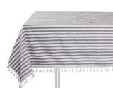 Fennco Styles Simply Striped Tassel Cotton Blend 55 x 55 Inch Tablecloth - Green Table Cover for Banquets, Holiday, Special Events, Outdoor and Home Décor