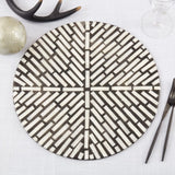 Fennco Styles Geometric Capiz Design Placemat 15" Round, 1-Piece – Black & White Elegant Table Mat for Home, Dining Room Décor, Banquets, Indoor & Outdoor and Special Events