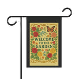 Victorian Garden Banner - Welcome to the Garden Flag, Floral Outdoor Decor, Spring Gardening Gift, Butterfly Garden Sign, Home & Patio Decor