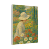 Mary Cassatt Style Impressionist Painting, Woman in White Hat in Flower Garden Wall Art