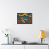 Gauguin Inspired Tropical Beach with Volcano and Exotic Flowers
