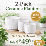 3-Piece White Stoneware Planter Pot Set with Embossed Texture