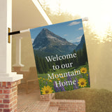Welcome to Our Mountain Home Garden Banner | Outdoor Flag, Housewarming Gift, Spring Decor, Floral Garden Sign, Nature Lover's Decor