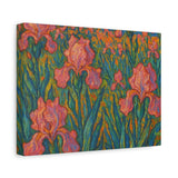 Van Gogh Style Pink Iris Garden Painting, Impressionist Floral Wall Art