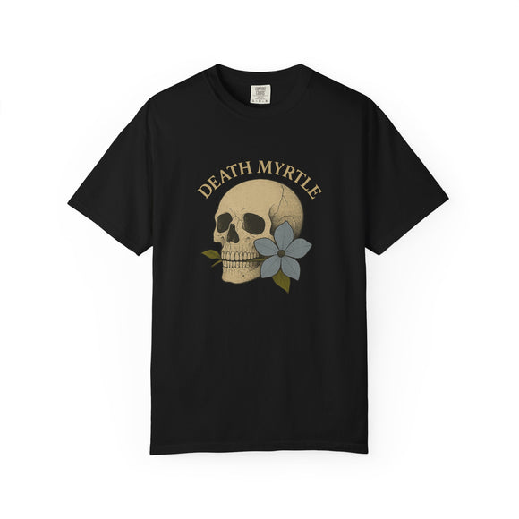 Death Myrtle Unisex Garment-Dyed T-shirt - Vintage Skull & Floral Design, IYKYK Statement Tee