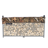 Woodhaven firewood holder with camouflage top and stone pattern base on a white background