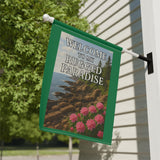 Welcome to My Rugged Paradise – Maine Coast Spring Garden Banner with Rhododendrons