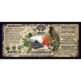 Label of Cognishroom mushroom supplement with ingredients and branding details.