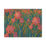 Van Gogh Style Pink Iris Garden Painting, Impressionist Floral Wall Art