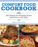 Cover of 'Comfort Food Cookbook' with images of a roast, soup, and pie.