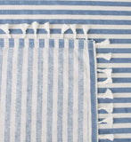Fennco Styles Simply Striped Tassel Cotton Blend 55 x 55 Inch Tablecloth - Green Table Cover for Banquets, Holiday, Special Events, Outdoor and Home Décor