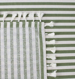 Fennco Styles Simply Striped Tassel Cotton Blend 55 x 55 Inch Tablecloth - Green Table Cover for Banquets, Holiday, Special Events, Outdoor and Home Décor