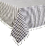 Fennco Styles Simply Striped Tassel Cotton Blend 55 x 55 Inch Tablecloth - Green Table Cover for Banquets, Holiday, Special Events, Outdoor and Home Décor