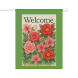 Welcome – Camellia & Azalea Garden Banner, Floral Welcome Flag for Home, Outdoor Decor, Housewarming Gift, Garden Party