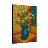 Gullah Geechee Folk Art Still Life, Wildflower Bouquet with Lunaria and Clover in Enamel Pitcher