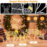 3 Sets of Reindeer Family Lighted 2D Christmas Deer Decoration Warm Yellow Light 3 Lighting Modes Buck Doe Fawn Indoor Outdoor Christmas Decoration
