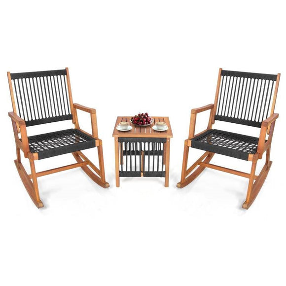 3 Piece Outdoor Wood Patio Furniture Rocking Chair Table Bistro Set - FREE SHIPPING
