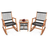 3 Piece Outdoor Wood Patio Furniture Rocking Chair Table Bistro Set - FREE SHIPPING
