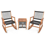 3 Piece Outdoor Wood Patio Furniture Rocking Chair Table Bistro Set - FREE SHIPPING