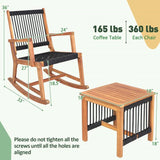 3 Piece Outdoor Wood Patio Furniture Rocking Chair Table Bistro Set - FREE SHIPPING