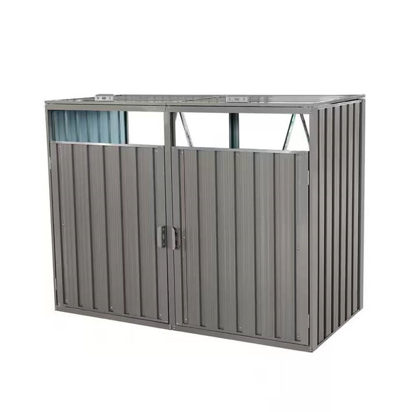 Outdoor Grey Galvanized Steel Garbage Bin Storage Shed - Holds 2 Trash Cans - FREE SHIPPING