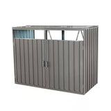 Outdoor Grey Galvanized Steel Garbage Bin Storage Shed - Holds 2 Trash Cans - FREE SHIPPING