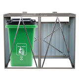 Outdoor Grey Galvanized Steel Garbage Bin Storage Shed - Holds 2 Trash Cans - FREE SHIPPING
