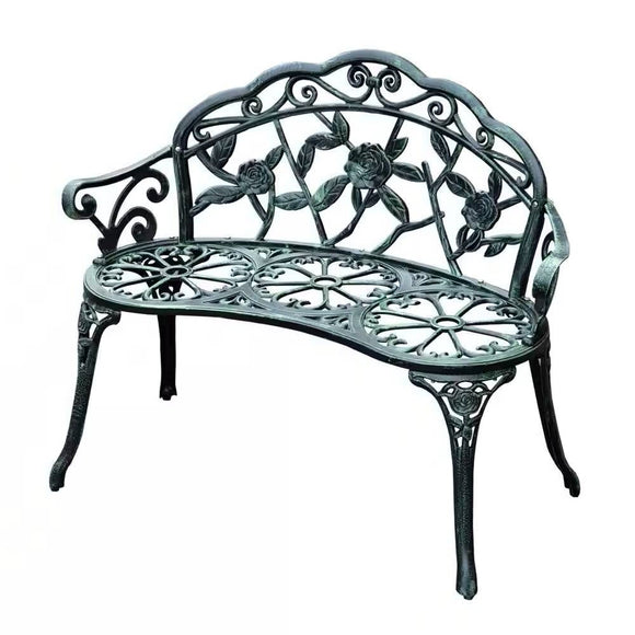 Outdoor Patio 40-inch Garden Bench with Backrest in Antique Green Metal Finish - FREE SHIPPING