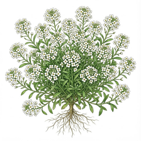 Illustration of ALYSSUM Seeds, Carpet of Snow on a white background